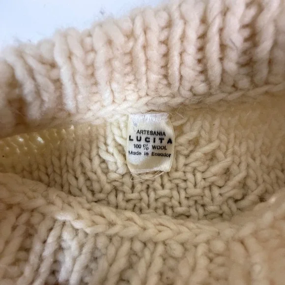 Artesania Lucita Cream Cable Knit Wool Sweater Mock Neck Chunky Fisherman - Picture 4 of 10